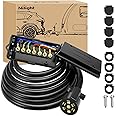 Nilight Heavy Duty 7 Way Inline Trailer Plug with 7 Gang Weatherproof Junction Box - 16 Feet Connector Cable Wiring Extension Harness Suitable for RV Automotives Cars
