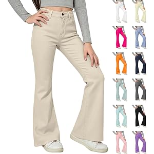 School Uniform Pants for Girls Flare High Elastic Waist Dress Trousers | Uniform Pants for Girls,Size 5-16 Years,Back To Scho