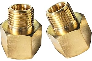 Quirkmyn Brass Pipe Fitting, 3/8 Inch Male Pipe x 1/2 Inch Female Pipe Fitting Adapter, 3/8'' NPT Male to 1/2'' NPT Female Adapter, 3/8 to 1/2 Brass Extension Fittings,2 Pack