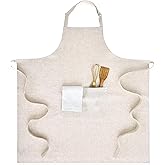 Solino Home 100% Pure Linen Apron for Women & Men - Full Midi Bib Apron Adjustable Neck Strap with Center Pockets for Kitchen