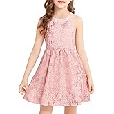 NikNio Girls Halter Neck Sleeveless A-Line Flared Swing Flower Lace Casual and Party Dress 6-13 Years