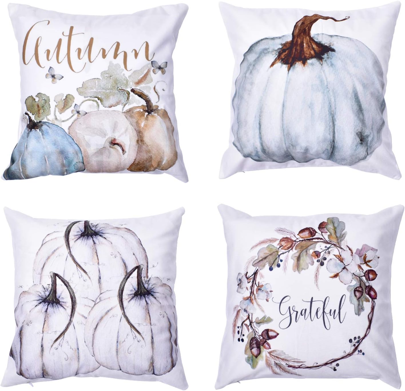 Blovec Autumn Throw Pillow Covers Thanksgiving Day Decorative Pumpkin Pillow Covers Fall Harvest Pillow Cases Set of 4 Cotton Blend Cushion Covers 18"x18"