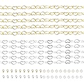 HLTOO 6.56Feet/2M Heart Necklace Chains, Solid Copper Chain Link with Jump Rings and Lobster Clasps, for Jewelry Making Craft Supplies Findings, Gold and Silver
