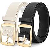WERFORU 2 Pack Women Leather Belts for Jeans Pants Fashion Leather Belts for Women Waistband with Gold Pin Buckle