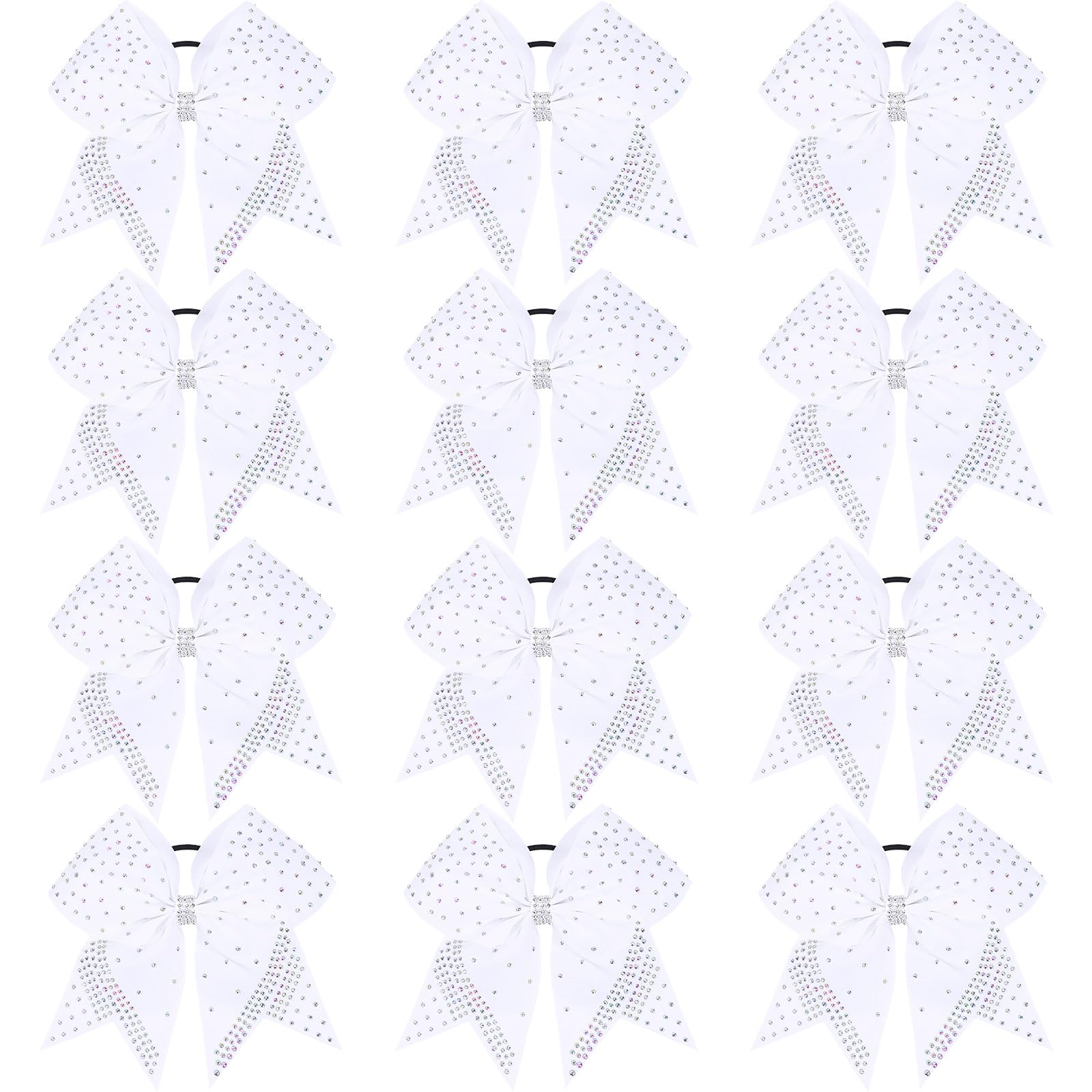 Photo 1 of Oaoleer 12PCS Glitter Cheer Hair Bows for Cheerleading, 7inch Large Jumbo Cheer Bow with Ponytail Holder for Teen Girls Softball Cheerleader (White)