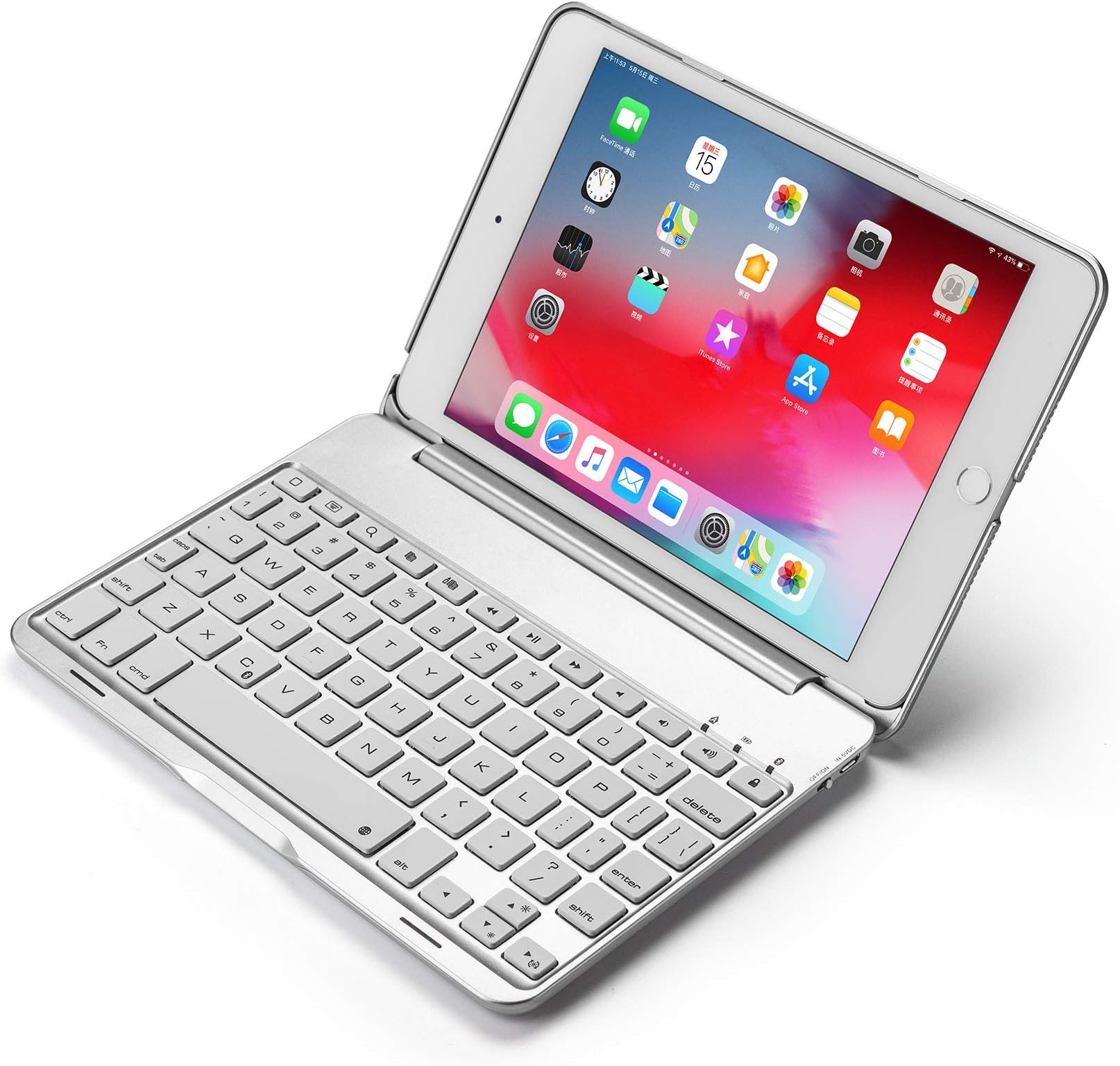 JCTek Keyboard Case for iPad Mini 5th Gen 2019, Leather Case with Pencil Holder, Stand Smart Cover with Auto Sleep/Wake, Protective Keyboard Case (Sliver Keyboard case)