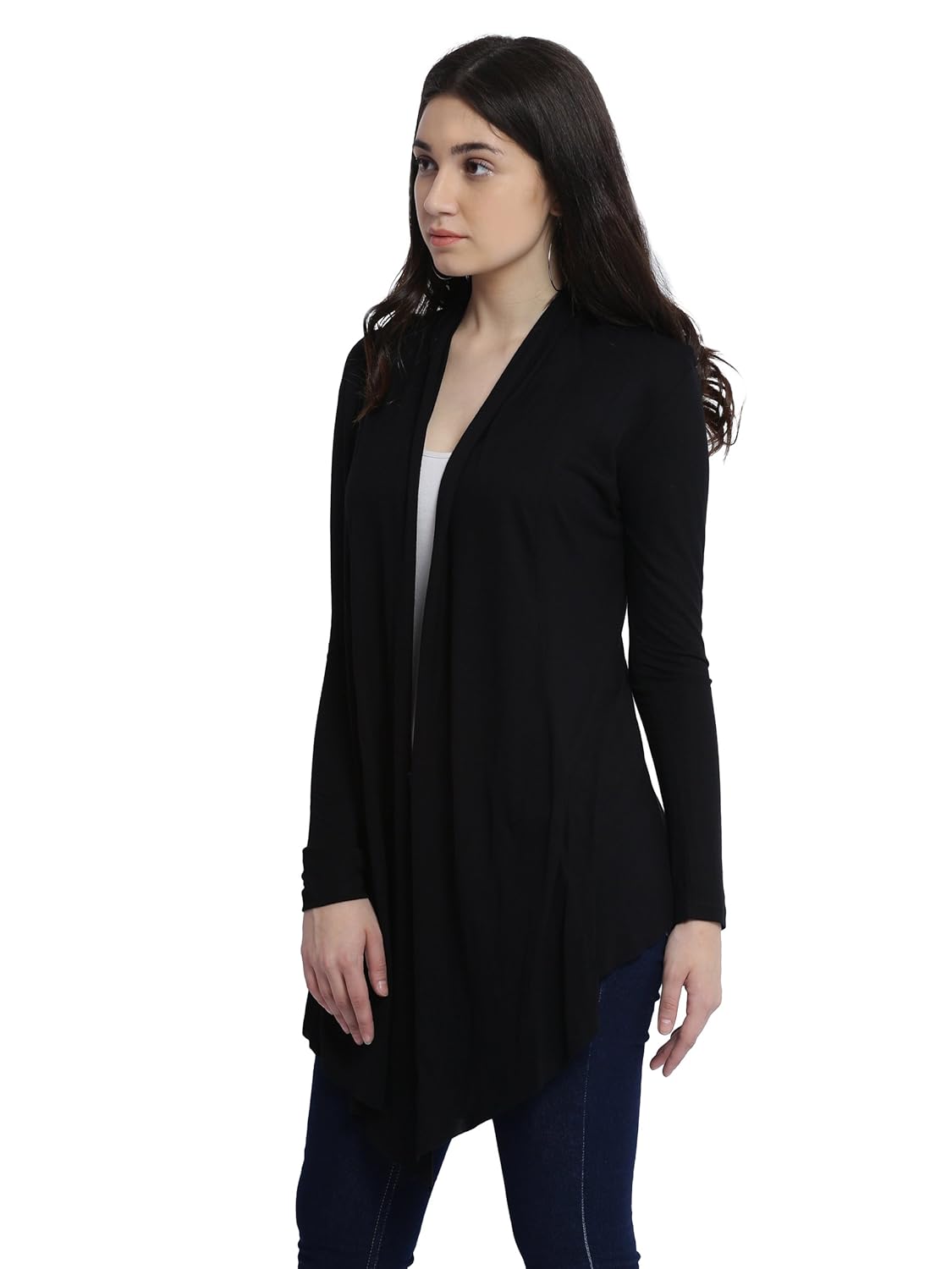 miss chase women's black open front waterfall shrug