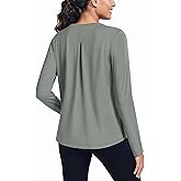 PINSPARK Workout Tops for Women Long Sleeve Athletic Shirt Soft Loose Fit Exercise Shirt with Back Pleated Pilates Yoga Tops