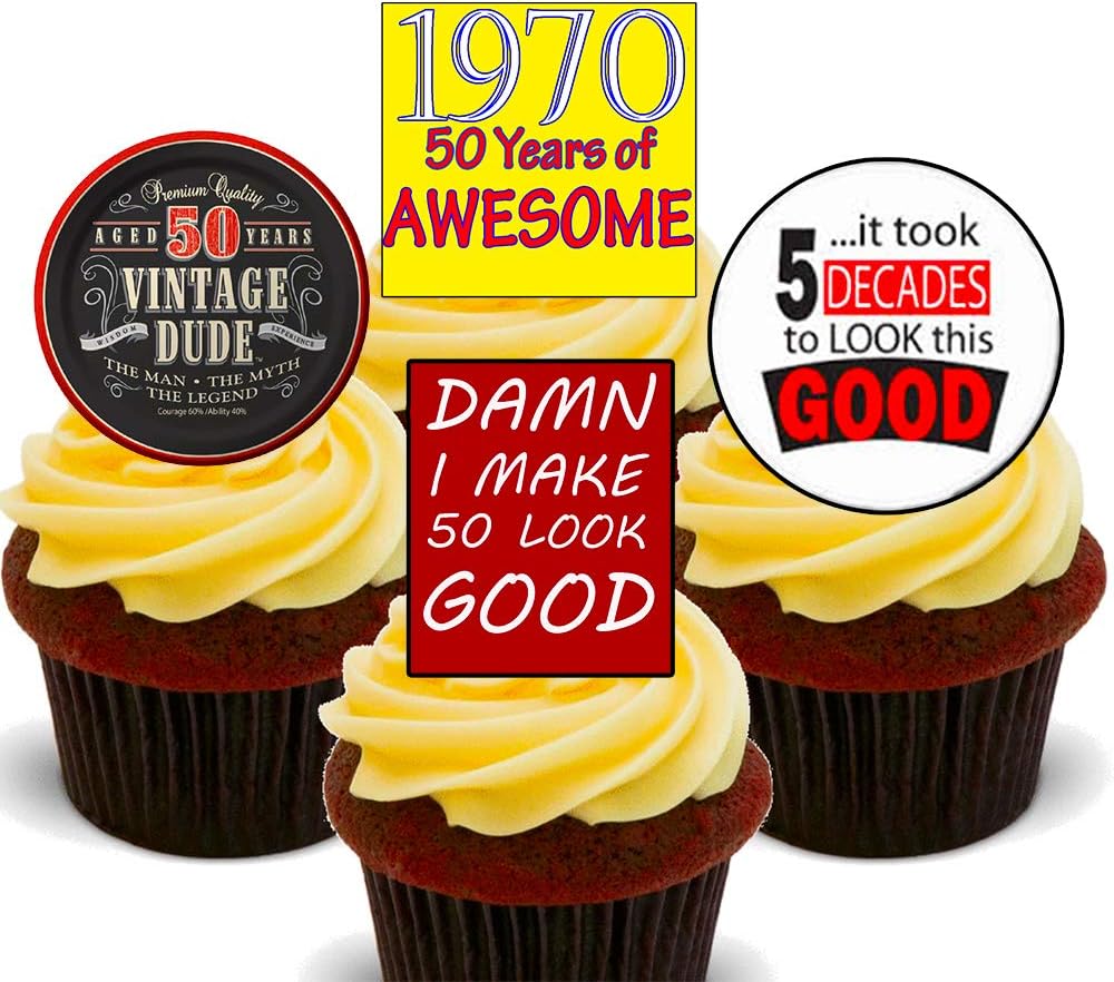 50th Birthday Male Vintage Edible Cupcake Toppers Stand Up