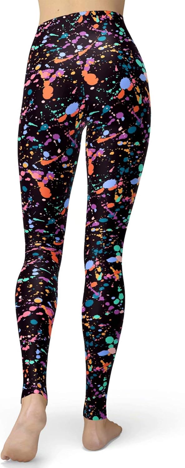 sissycos Women's Artistic Splash Printed 80s Leggings Brushed Buttery Soft Pants Regular and Plus Size: Clothing