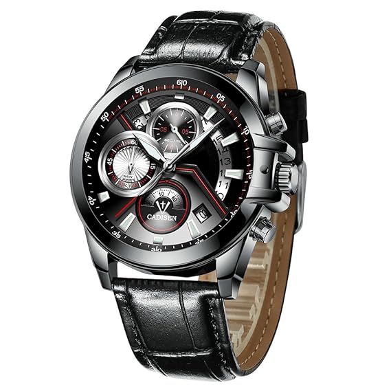 Docooler Cadisen Watch Men Sport Chronograph Clock Quartz Wristwatch Business Waterproof Watch Men