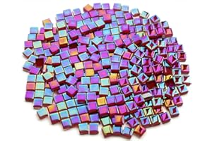 CHICSHIS 0.66lbs Ruby Red Iridescent Mosaic Tiles, 3/8" Square Glass Pieces With Smooth Edges, Ideal for Making Supplies, Small Colored Glass Tiles for DIY Coaster Projects