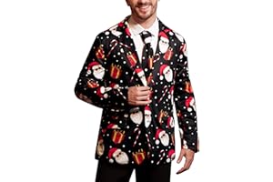 Arvilhill Men's Christmas Blazer with Tie - Ugly X-Mas Festive Jacket - Christmas Theme Party Suit for Men (S-XXL)