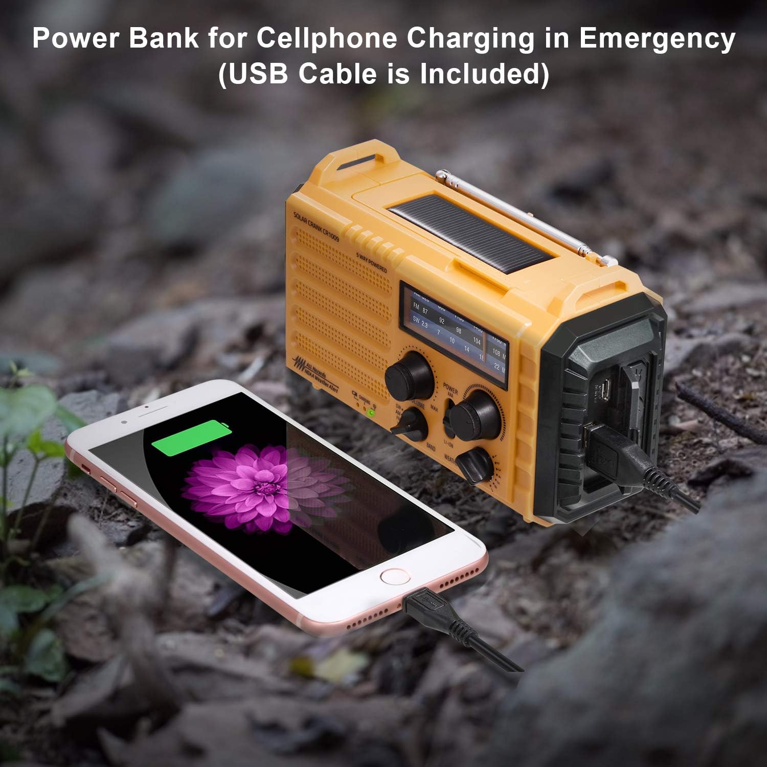 5-Way Powered Solar Hand Crank NOAA Weather Alert Radio,AM/FM Shortwave Survival Portable Outdoor Emergency Radio,2000mAh Rechargeable Battery Cellphone USB Charger,LED Camping Flashlight,SOS&Compass: Home Audio & Theater