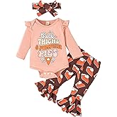 Baby Girl Thanksgiving Outfit Pumpkin Pie Romper+Flare Pants Newborn Girl Turkey Day Clothes 0-18 Months