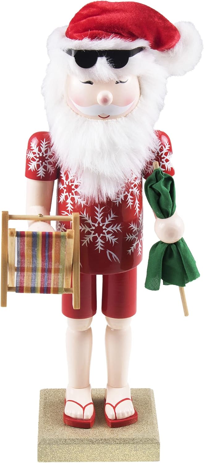 Nutcrackers - Merry Christmas Co. 14 Inch Traditional Wooden Nutcracker, Festive Holiday Tabletop Décor, Beach Santa