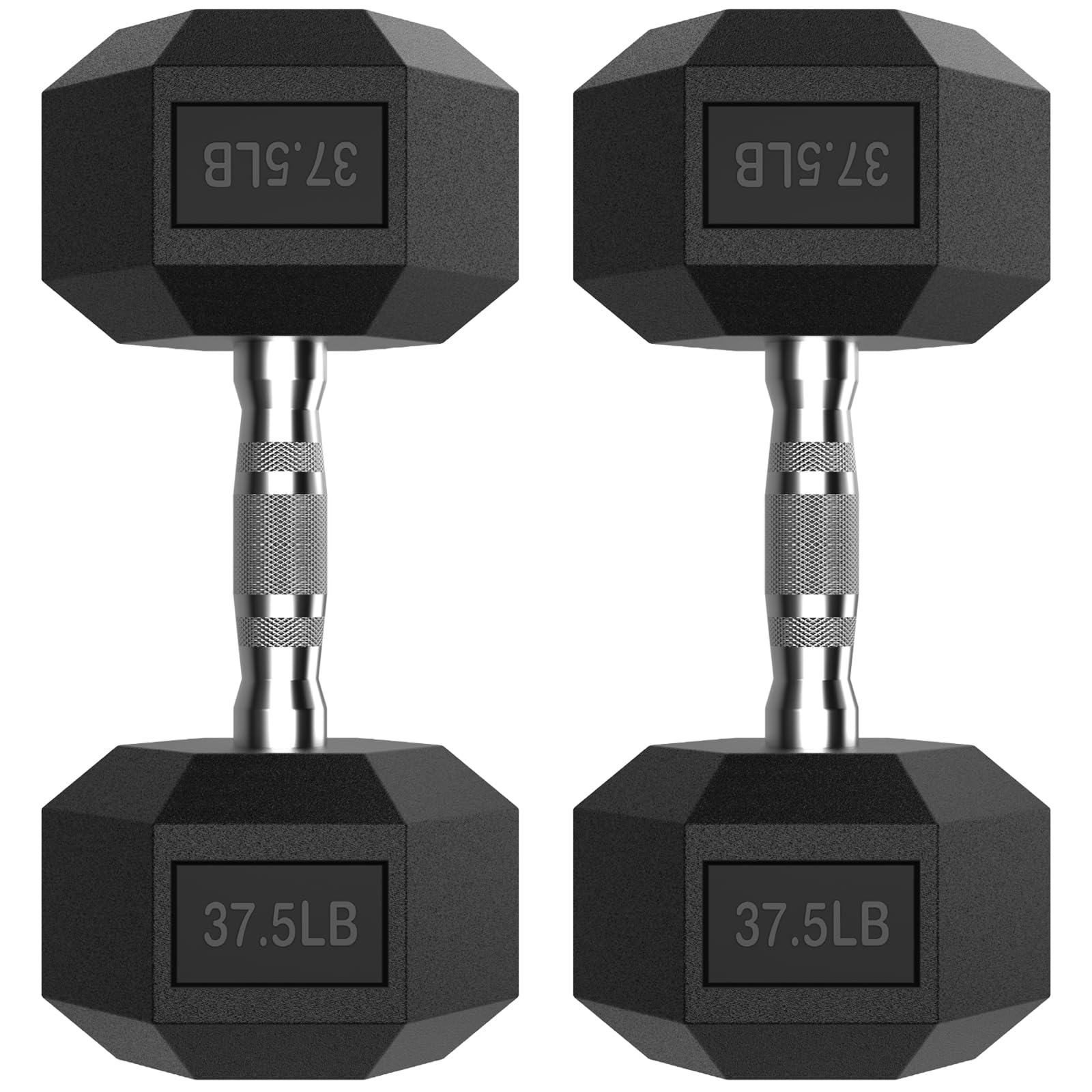 PAPABABE Hex Dumbbell Set, Weight Dumbbells Set of 2, Rubber Coated Hand Weights for Women & Men, Free Weights for Strength Training, Exercise & Fitness, Ideal for Home Gym (37.5 Pair) Image