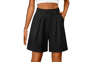 IWH Bermuda Shorts for Women Dressy Casual High Waisted Summer Work Elastic Waist Pleated Dress Shorts with Pockets
