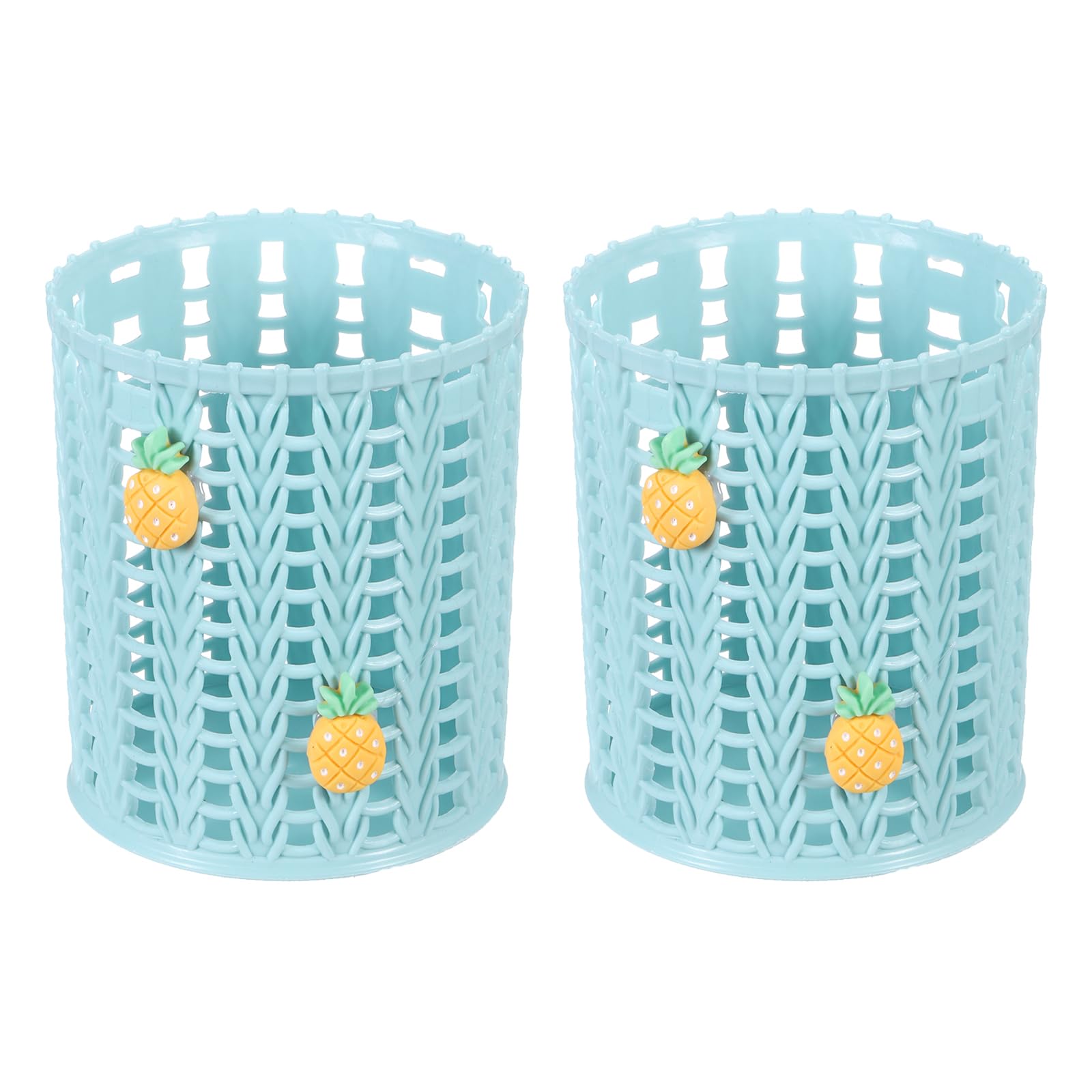 PATIKIL Pencil Holder, 2 Pack Plastic Pen Holder for Desk Cute Pencil Holders Pineapple Cup Organizer Mesh Makeup Brush Holder Stationery Storage, Blue