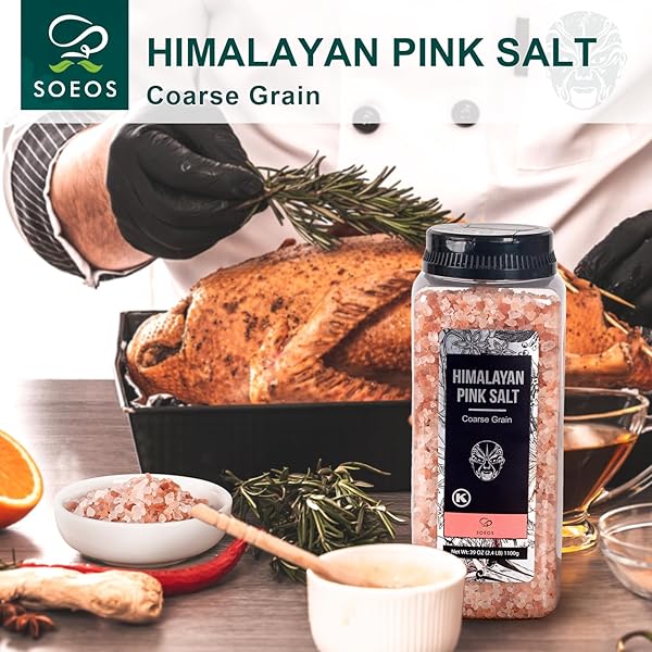 SOEOS HIMALAYAN SALT, COARSE GRAIN, 39OZ (2.4 POUND), NON-GMO HIMALAYAN PINK SALT, KOSHER SALT, SEA SALT FOR GRINDER REFILL
