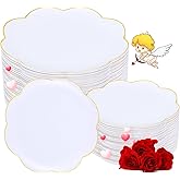 LIYH 100 Pcs White Plastic Plates with Gold Rim- Scalloped Plastic Disposable Plates Includes Dessert & Dinner Plate Tableware Dishes for Birthday Party Valentines Day