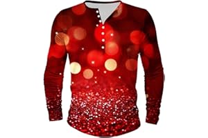 Mens Christmas Henley Shirts Vintage Christmas Button Collar Shirt Funny Xmas Long Sleeve Tshirt Casual Holiday Tops