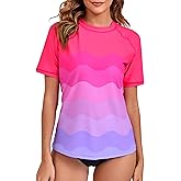Halcurt Women's Short Sleeve Swim Shirt Rash Guard Swimsuit Top Only UPF50+ Sun Protection Bathing Suit