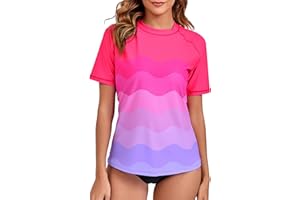 Halcurt Women's Short Sleeve Swim Shirt Rash Guard Swimsuit Top Only UPF50+ Sun Protection Bathing Suit