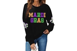 FAYALEQ Mardi Gras Sweatshirt Women Crewneck Carnival Pullover Casual Mardi Gras Print Long Sleeve Top