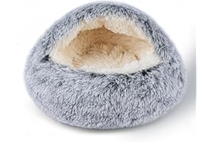BELEEWILWON Cat Bed for Indoor Cats, Calming Cozy Cave with Self-Warming Plush, Entire Bed Machine Washable & Anti-Slip Base, Breathable Pet Bed for Small Cats&Dogs All Seasons (Grey, 20 * 20inch)