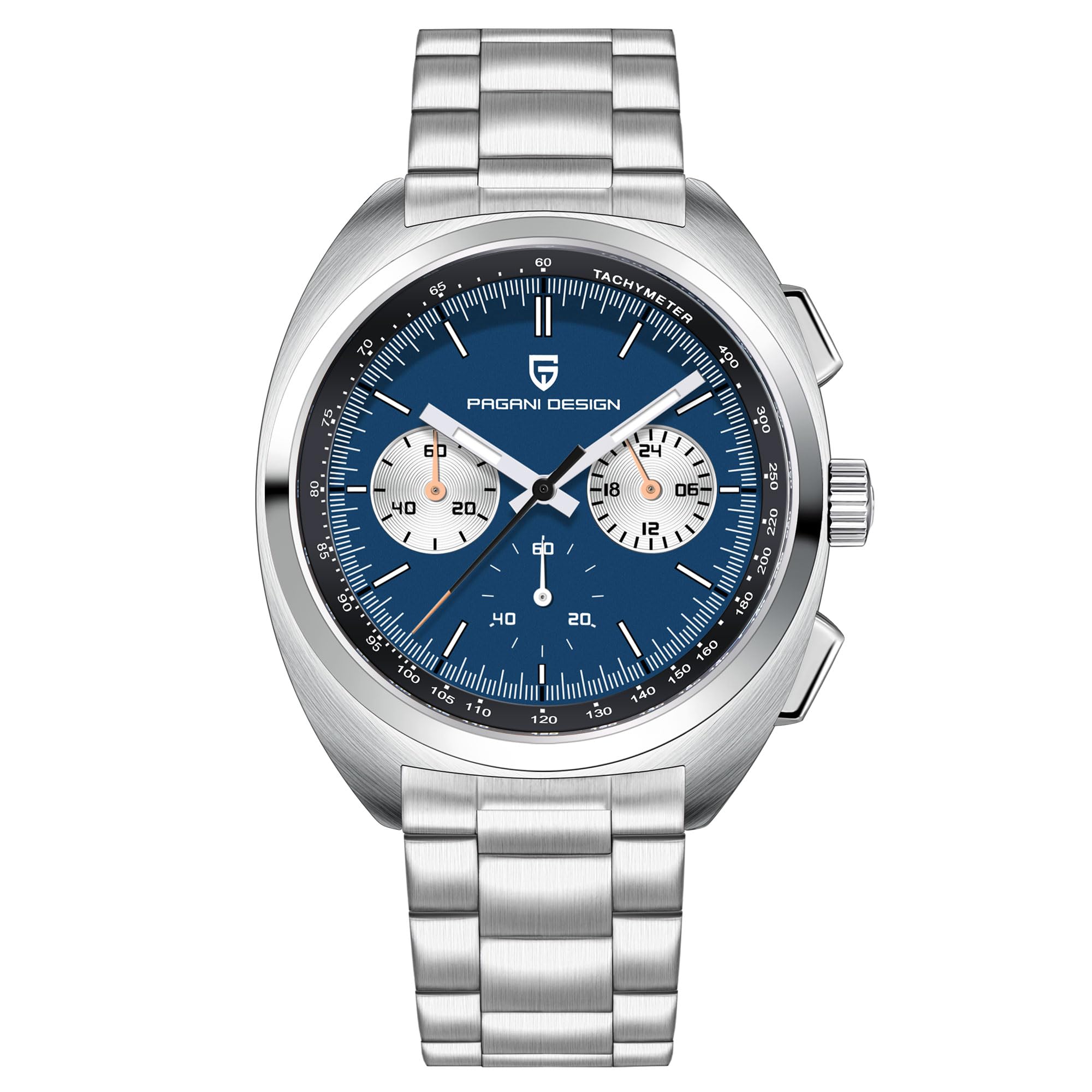 Photo 1 of HaiQin Pagani Design 1782 Men's Vintage Quartz Chronograph Watch AR Synthetic Sapphire VK63 Movement 100m Waterproof Multifunctional Sport Analog WristWatches (Blue-Stainless Steel)