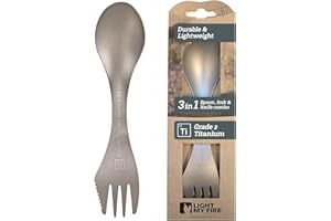 Light My Fire Titanium Spork Camping Spoon Fork Knife Combo Reusable Travel & Camping Utensils Durable Non-Toxic BPA Free Outdoor Backpacking Hiking Picnic Utensil - 1 Metal Spork