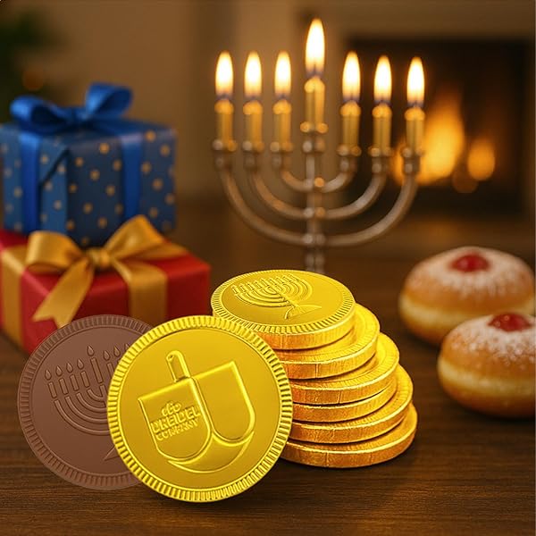 THE DREIDEL COMPANY 25-PACK HANUKKAH MILK CHOCOLATE GOLD COINS, HANUKKAH DREIDEL & MENORAH DESIGN GELT, NON GMO, KOSHER CERTIFIED OU-D (25-PACK)