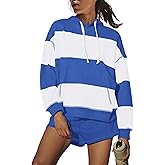 Panadila Womens Striped Workout Set Sweatsuits 2 Piece Outfits Oversized Matching Lounge Set Hoodies and Shorts Set