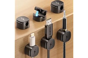 CANISFLAX Magnetic Cable Organizer Clips, [1s Lock] 6-Pack Adjustable Cord Holders for Nightstand, Desk, Charging Cable, Tangle-Free Adhesive Wire Management for Under Desk | Smooth Adjustable | Strong Magnet