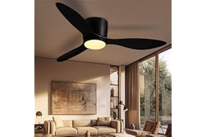 LUDOMIDE Ceiling Fans with Lights, 42 Inch Low Noise Reversible Airflow DC Motor Ceiling Fan with Remote Control, Flush Mount Ceiling Fan for for Bedroom, Living Room