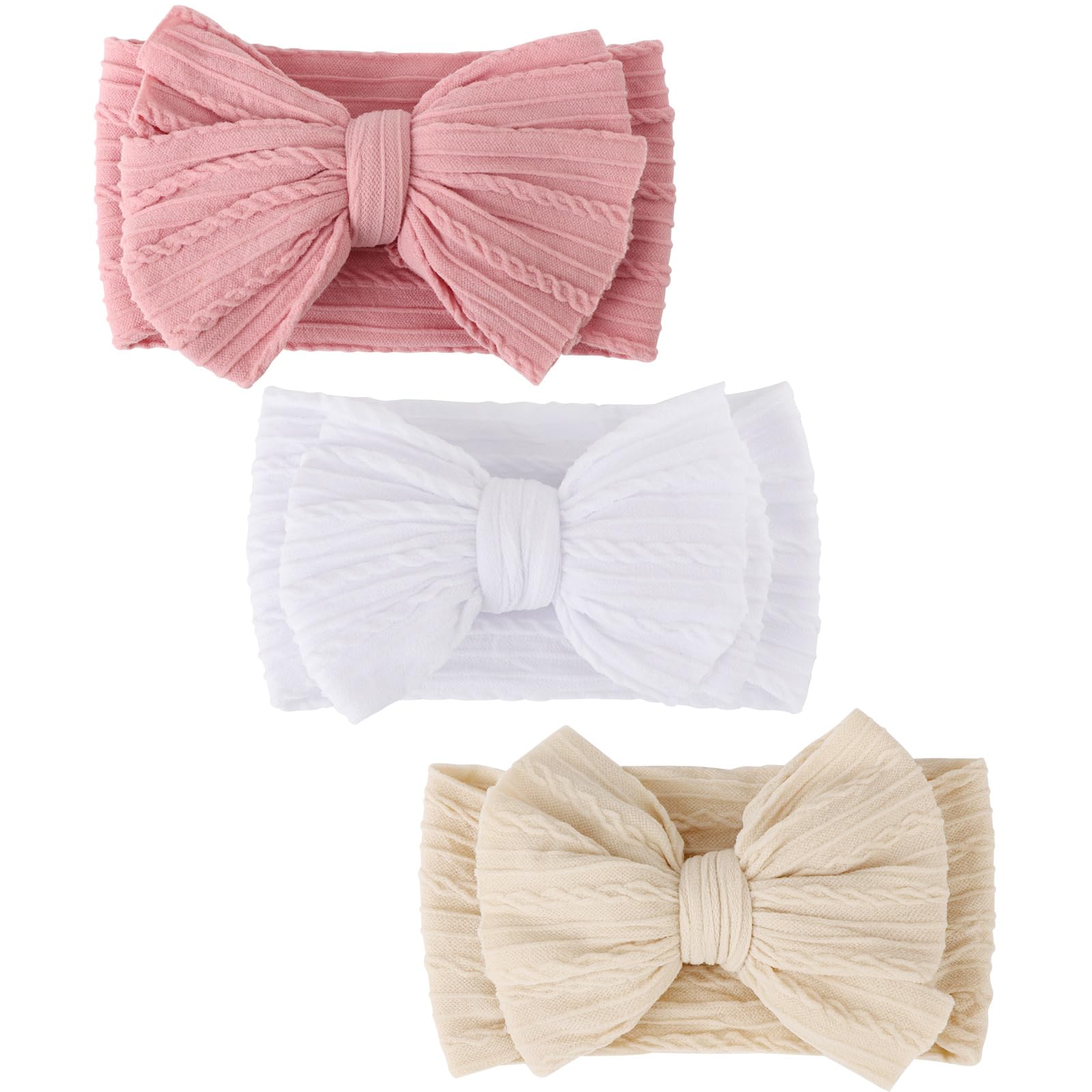 DRESHOW 3 Pack Baby Headbands for Girls Newborn Baby Nylon Headbands with Bows Hair Accessories