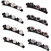 8 Pcs Sparkling Crystal Stone Braided Hair Clips, Duckbill Braid Braided Hair Clip for Women Girls, Flower Rhinestone Hair Accessories for Women, Decorative Barrettes for Styling With 3 Small Clips