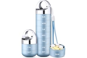 Zannaki Metal Travel Pill Organizer, Portable Waterproof Weekly Pill Box, Large Aluminum Alloy Pill Case Container, BPA Free 7 Day Daily Medicine Organizer Holder for Vitamin, Fish Oil, Supplement