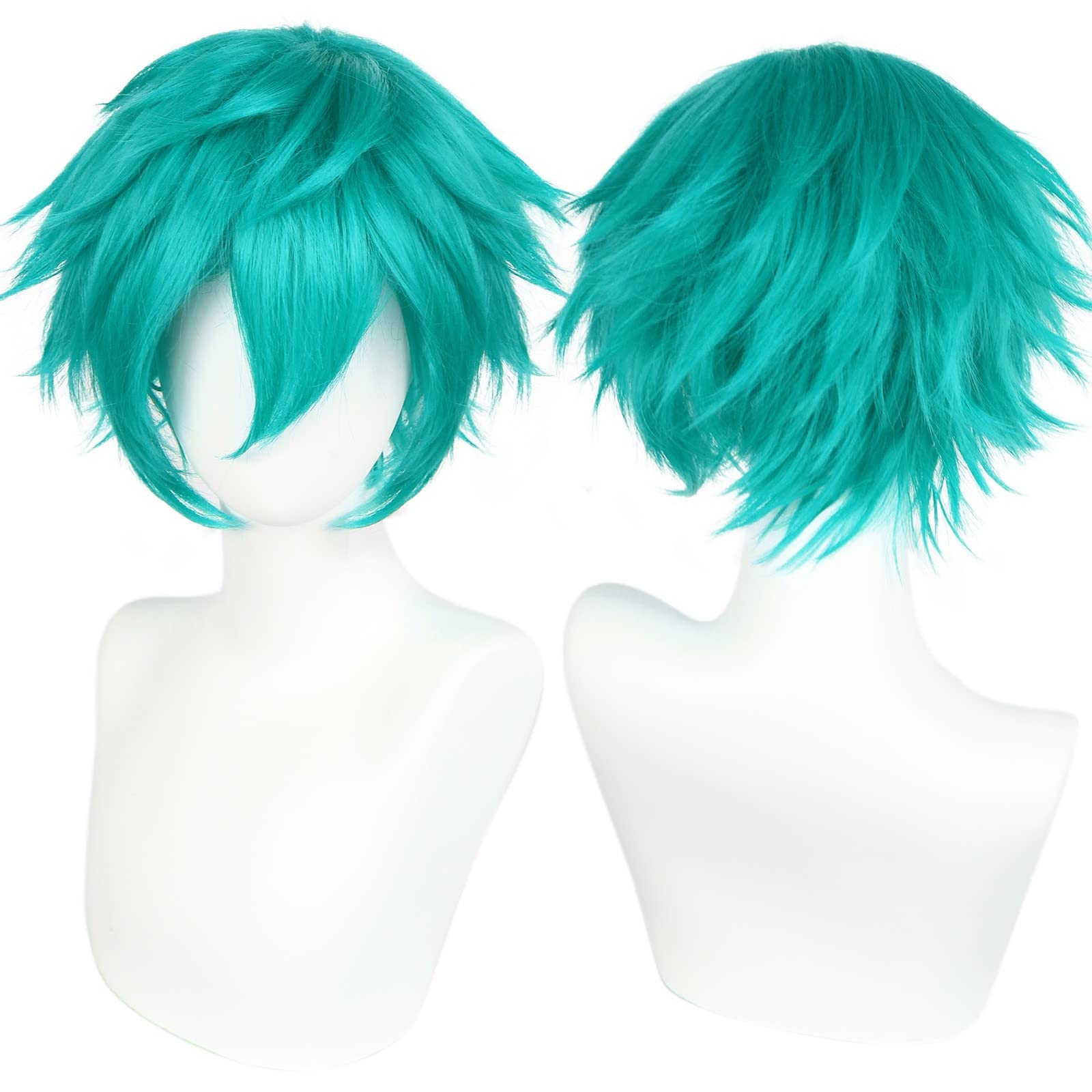Photo 1 of ANOGOL Hair Cap + Short Teal Green Men's Cosplay Turquoise Wig for Cosplay Men Teal Bluish Green Wigs for Halloween Christmas Event Costume Party