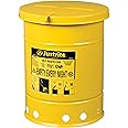 Justrite 6 Gallon Galvanized Steel Oily Waste Can, 16" x 12" Metal Oil Rag Safety Can with Hand Operated Self-Closing Lid for Oil Rag Disposal, Made in The USA, Yellow, 09111