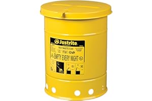 Justrite 09111 Galvanized Steel Oily Waste Safety Can with Hand Operated Cover, 6 Gallon Capacity, Yellow