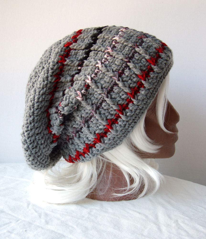 red crochet hat