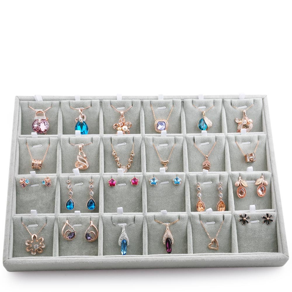 Oirlv 24 Sections Velvet Jewellery Tray With Removable Jewellery Cards