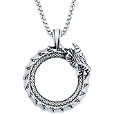 HAQUIL Dragon Necklace, Ouroboros Serpent Pendant, Dragon Jewelry Gift for Men and Women