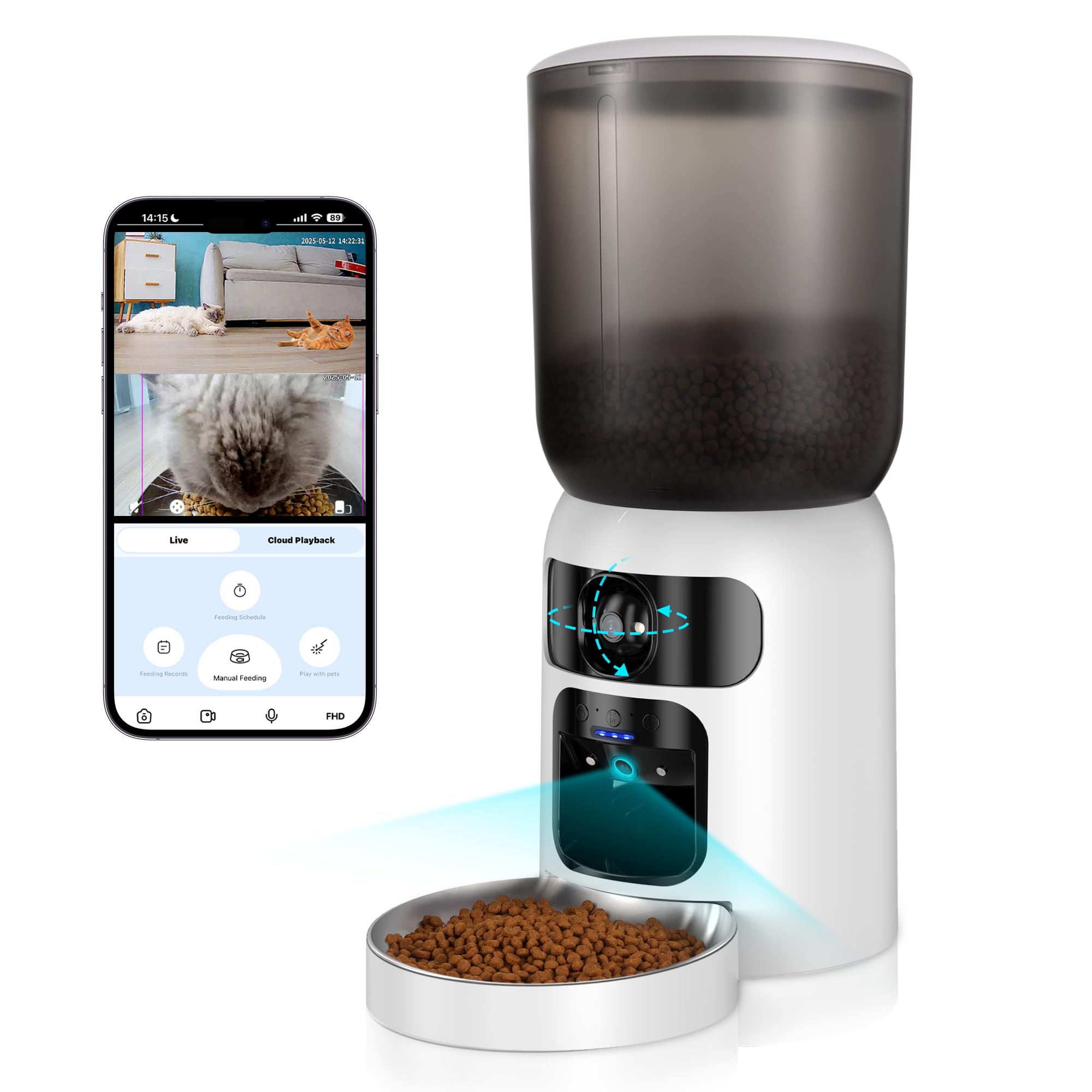 Photo 1 of Kulahlik 6L AI Automatic Cat Feeder with Dual Camera, 1080P HD Night Vision & Dual Power Supply, Easy Setup Timed Food Dispenser with Desiccant Bag for Cats & Dogs, 5G WiFi Pet Feeder with 2-Way Audio
