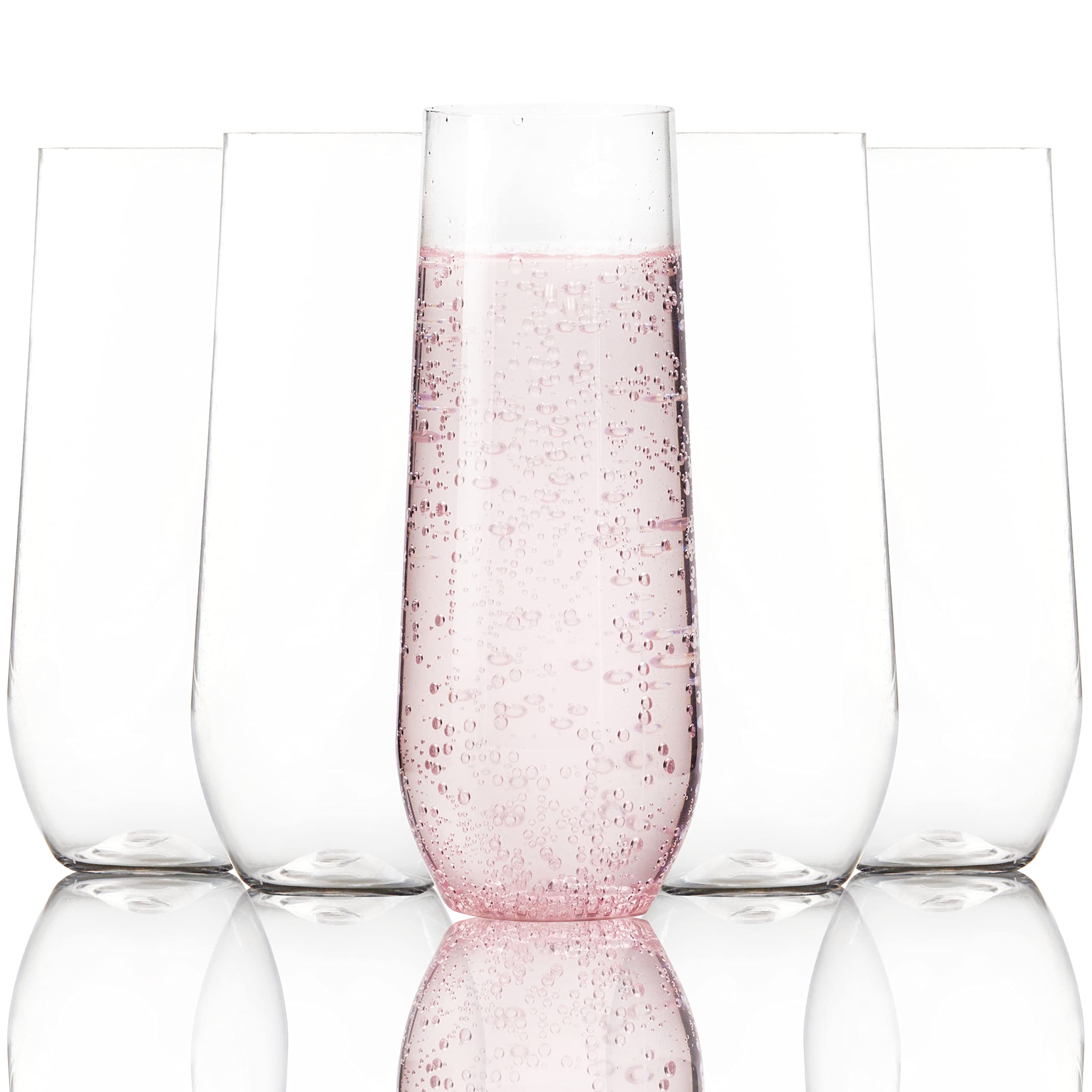 Youngever 15 Pack 275ML Shatterproof Champagne Flute 9 Ounce, Plastic Champagne Flutes, Champagne Glasses, Recyclable Champagne Plastic Cup, Stemless, Shatterproof, Flute Glasses