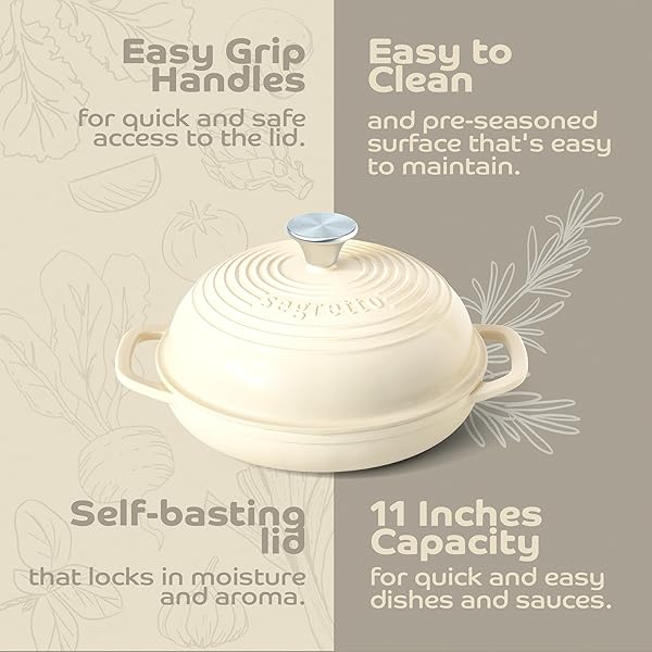 ENAMELED CAST IRON BREAD PAN WITH LID, 11” BIANCO PERLA (WHITE) BREAD OVEN CAST IRON SOURDOUGH BAKING PAN, DUTCH OVEN FOR BREAD – SEGRETTO COOKWARE