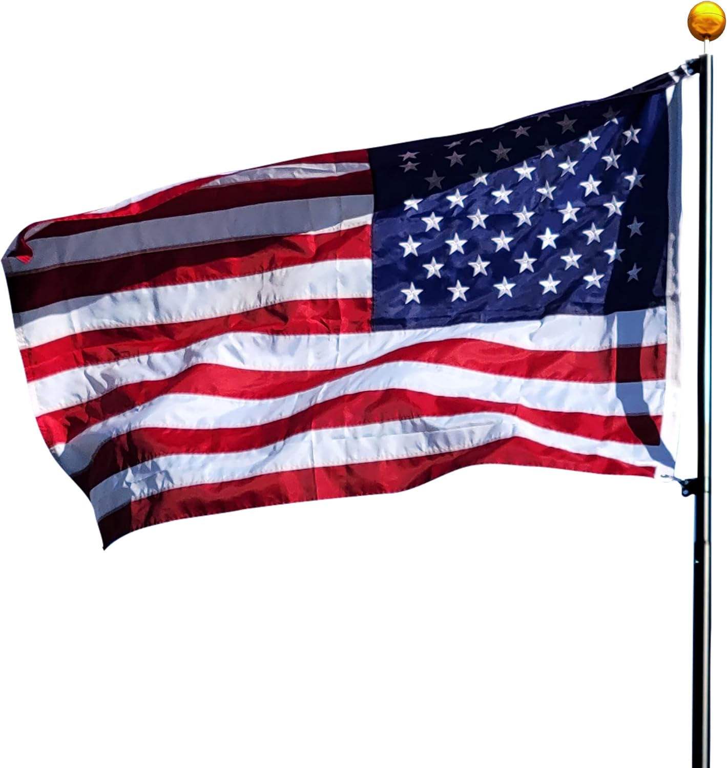 Flagpole Hardware - Service First 30FT Black Heavy Duty Delta Sectional Residential Flag Pole Freedom Edition Complete Kit with Rope And Halyard System - Gold Ball - Nylon Clips - USA Flag