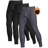 ZUTY 3 Pack Long Johns for Men Thermal Underwear Bottom Fleece Lined Pant Men's Leggings Base Layer for Cold Weather